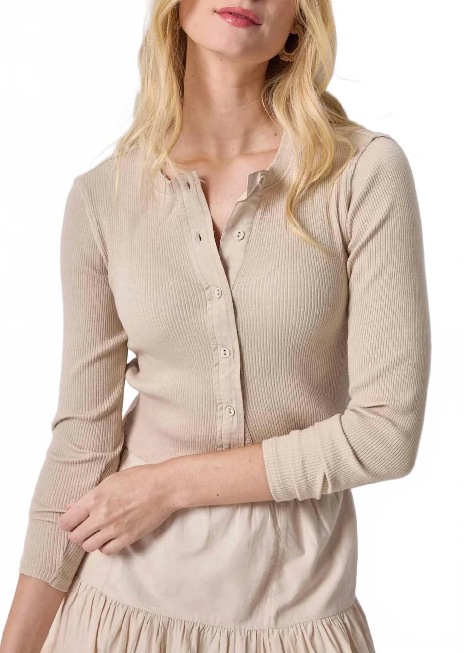 NEW LILLA P mixed media cardigan in bamboo